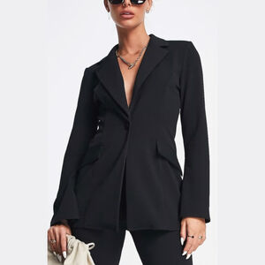 ASOS DESIGN Jersey Split Sleeve Tux Blazer Women’s Size 8 Black Shoulder Pads